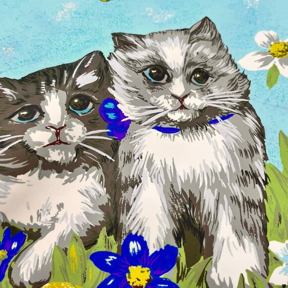 RARE Vintage 70s Womens Handbag Cats Spring Green Floral New Flawed Read Below - Picture 6 of 10